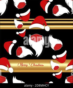 Santa Claus wears red surgical mask with hat and white beard, coronavirus protection concept seamless texture pattern, Merry Christmas pattern Stock Vector