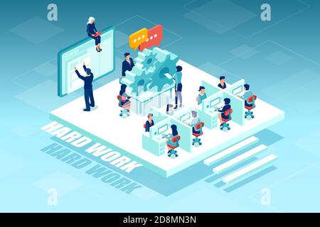 Isometric vector of business people, employee in siting in suits working in the corporate office. Stock Vector