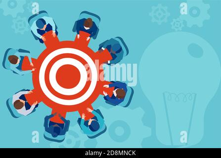 Vector of business people sitting at target table brainstorming idea Stock Vector