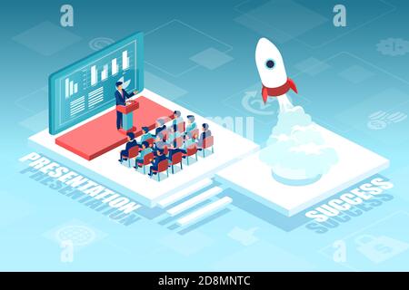 Vector of a group of business people listening to startup presentation, financial report Stock Vector