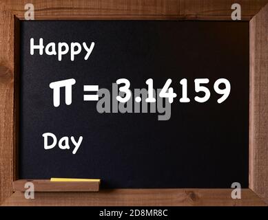 Chalkboard with Happy Pi Day message, Stock Photo