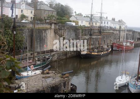 Square rigged sailing ships in the harbour at Charlestown Stock Photo