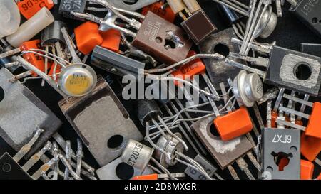 background of mix vintage radio components close-up Stock Photo