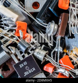 background of mix vintage radio components close-up Stock Photo
