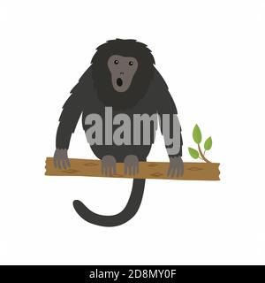 Vector illustration of animal howler monkey, howling on a tree Stock Vector