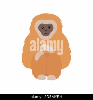 Gibbon primate mammal. Monkey isolated on white background. Stock Vector