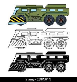 Infantry fighting vehicle, all-terrain vehicle, Linear, color and silhouette icons. Stock Vector