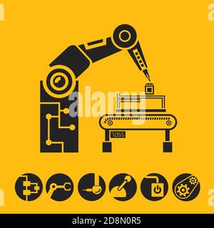 automation, robotic arm in production line symbol Stock Vector