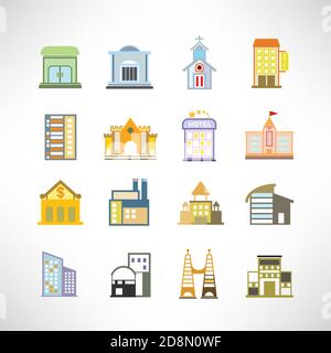 cute building icons set Stock Vector