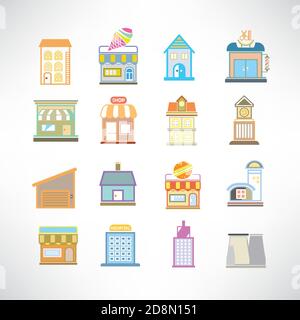 cute building icons set Stock Vector