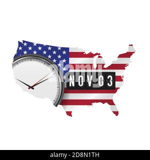 November 3 counter with american flag map. 2020 United States presidential election. illustration. Stock Photo