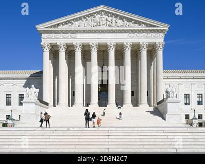 Supreme Court of the United States on a sunny spring day in Washington DC. Currently served by nine judges appointed for life. Stock Photo