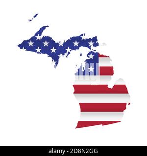 Michigan US state flag map isolated on white. illustration. Stock Photo