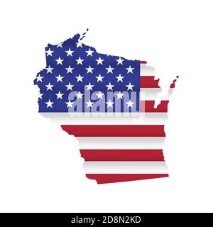 Wisconsin US state flag map isolated on white. illustration. Stock Photo