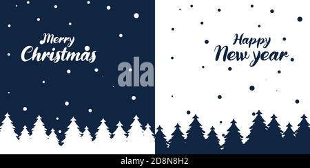 Christmas vector background. Winter is coming. Snowy night with first, coniferous forest, light garlands, falling snow, Woodland landscape for winter Stock Vector