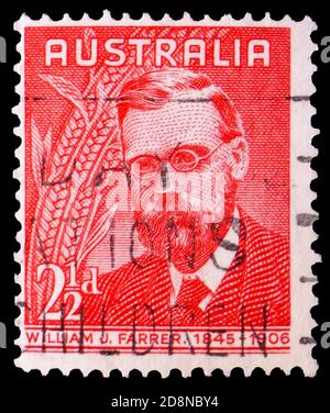 MOSCOW, RUSSIA - OCTOBER 8, 2020: Postage stamp printed in Australia shows Baron Ferdinand von Mueller - Botanist (1825-96), circa 1948 Stock Photo