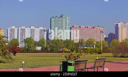 Modern Building Pyongyang Pyongyang, new modern buildings in the centre of Pyongyang colourfully ...