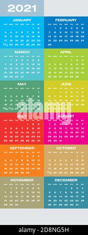 Colorful Calendar for year 2021 in vector format. Stock Vector