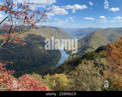 Colorful Autumn View of New River Gorge from Grandview National Park Stock Photo