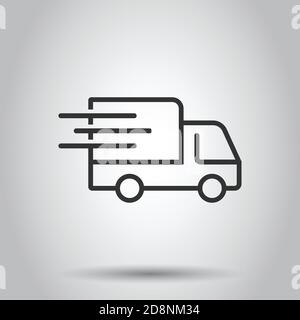 Delivery truck icon in flat style. Van vector illustration on white isolated background. Cargo car business concept. Stock Vector