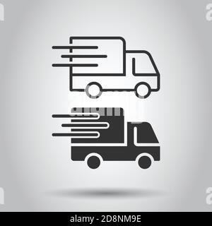 Delivery truck icon in flat style. Van vector illustration on white isolated background. Cargo car business concept. Stock Vector