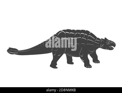 Little Ankylosaurus cartoon baby. Jurassic period dinosaur icon isolated on white. Armored dinosaur black and white vector illustration Stock Vector