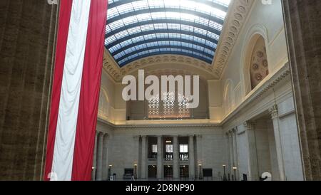 Chicago Union Station is an intercity and commuter rail terminal located in the West Loop Gate neighborhood of Chicago, Illinois. Stock Photo