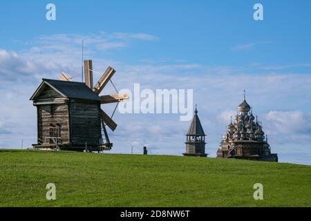 Windmill at Kizhi island, Karelia, Russia Stock Photo