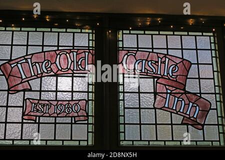 The Old Castle Inn, Traditional Ales, Stained Glass,1980,in a bar/pub,Nottingham,city centre,Nottinghamshire, England,UK