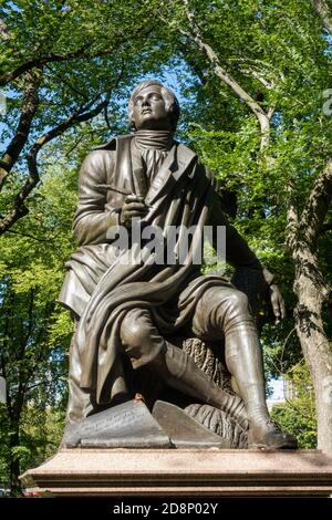 Robert Burns Sculpture is located at the South end of Literary Walk in Central Park, New York City, USA Stock Photo