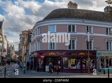 a traditional sweet shop or confectioners on a street corner in the university city of cambridge, uk Stock Photo