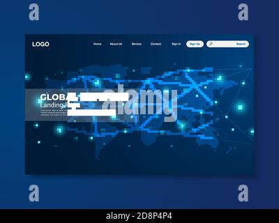 Network data protection technology landing page, blue interface, vector, illustration, eps 10 file Stock Vector