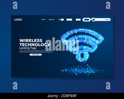 Network data protection technology landing page, blue interface, vector, illustration, eps 10 file Stock Vector