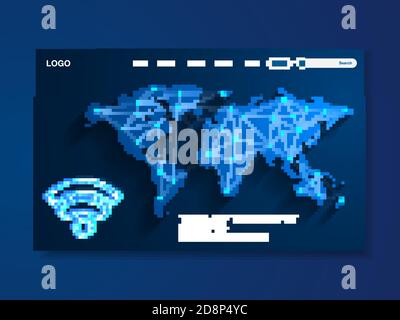 Wireless technology landing page, blue background with world map, interface, vector, illustration, eps 10 file Stock Vector