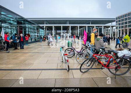 Climate activists protest against the opening of new Berlin Brandenburg International Airport (BER). Stock Photo