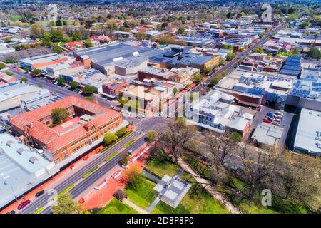 Rooftops of historic buildings in Orange city downtown along Byng street and Robertson park - aerial view Stock Photo