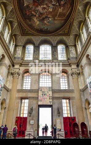 The Great Hall of Blenheim Palace, the principal residence of the Dukes of Marlborough, and the only non-royal palace in England Stock Photo