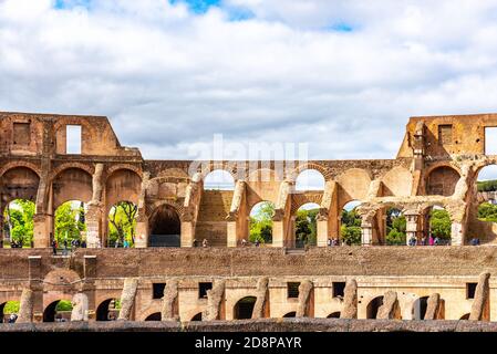 ROME, ITALY - MAY 06, 2019: Colosseum, Coliseum or Flavian Amphitheatre, interior corridors with arches - architectural detail.