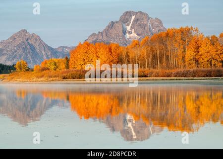 Sunrise, Oxbow bend, Grand Teton National Park, Autumn, WY, USA, by Dominique Braud/Dembinsky Photo Assoc Stock Photo