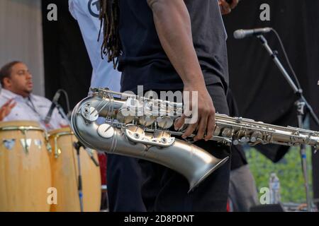 Musicians with brass instruments.  Richmond Folk Festival, Richmond, VA. Stock Photo