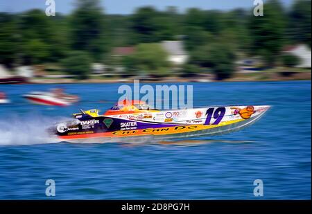 Off shore high speed boat races take place on the St Clair River at Saint Clair, Michigan Stock Photo