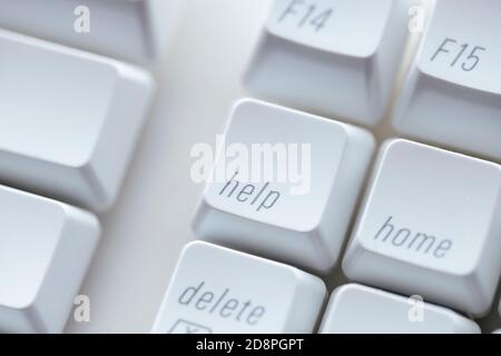 A conceptual close up photo of the help key on a keyboard. Stock Photo