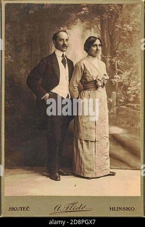 Cabinet card shows the engaged couple. Photo was taken in Austro-Hungarian Empire or also Austro-Hungarian Monarchy Stock Photo