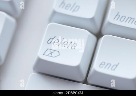 A conceptual close up photo of the delete key on a keyboard. Stock Photo