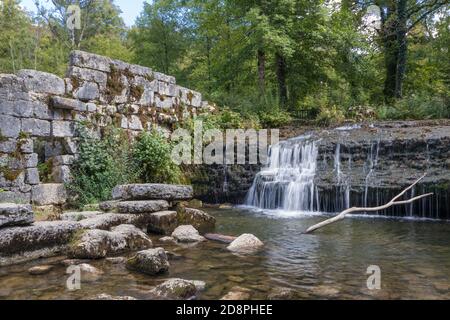 Wonderful Cascades du Herisson, Waterfalls of the Herisson in the Jura, France Stock Photo