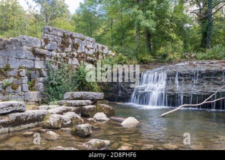 Wonderful Cascades du Herisson, Waterfalls of the Herisson in the Jura, France Stock Photo