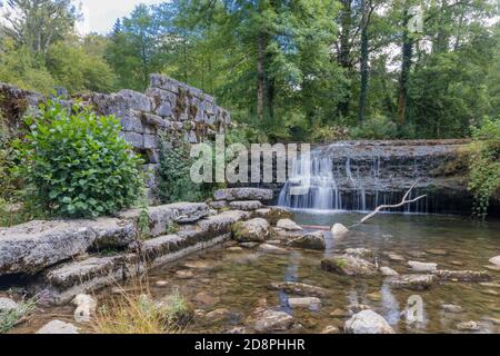 Wonderful Cascades du Herisson, Waterfalls of the Herisson in the Jura, France Stock Photo