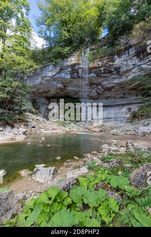 Wonderful Cascades du Herisson, Waterfalls of the Herisson in the Jura, France Stock Photo