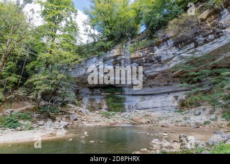 Wonderful Cascades du Herisson, Waterfalls of the Herisson in the Jura, France Stock Photo