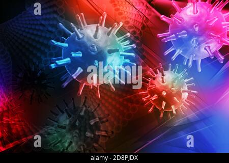 Digital illustration of 3d virus in color background Stock Photo